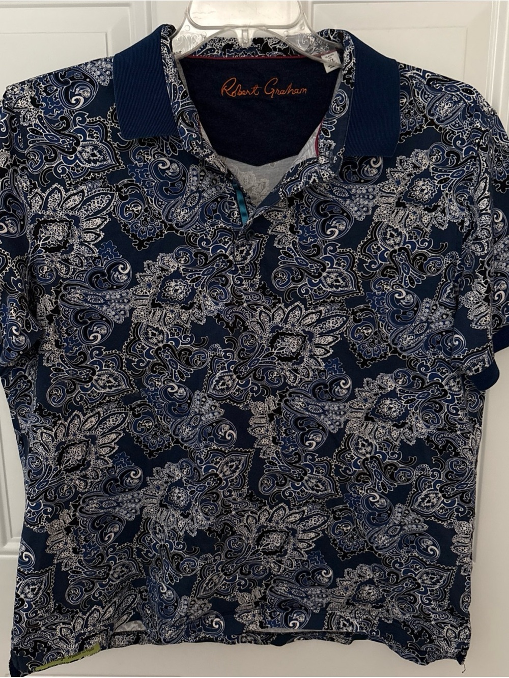 Robert Graham Navy and White Paisley Polo